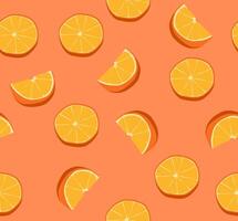 Seamless pattern of orange fruit slices on orange background. vector