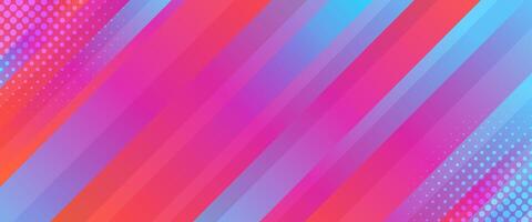 Colorful abstract dynamic banner background with halftones. Gradient diagonal stripes vector