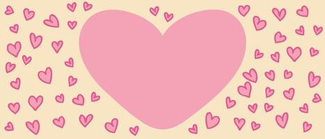 Valentine's Day horizontal banner template with empty copy space and doodle hearts. Perfect festive design for card, invitation, label, sale. Hand drawn illustration. vector