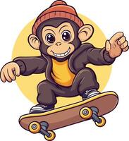 Cute monkey playing skateboard on white background vector