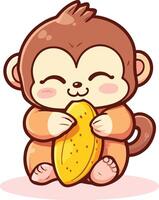 Cute monkey hug banana on white background vector
