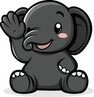 Cute elephant sitting and waving hand on white background vector