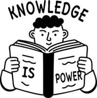 A glyph sticker featuring a person reading a book with the text knowledge is power vector