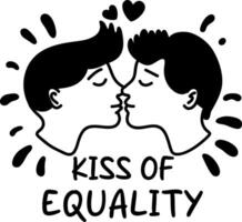 Glyph sticker of gay couple with text kiss of equality vector