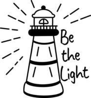 A glyph sticker featuring a lighthouse with the text be the light vector