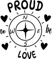 A glyph sticker featuring a compass with the text proud love vector