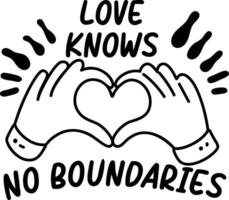 A glyph sticker of heart gesture with text love knows no boundaries vector