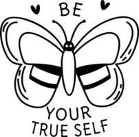 A glyph sticker featuring butterfly wings with the text be your true self vector