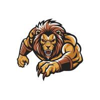lion gold muscular attacking pose with claws illustration logo vector