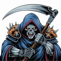 grim reaper attacking with scythe design illustration logo on white background vector