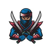 ninja attacking with sword logo pose design illustration vector