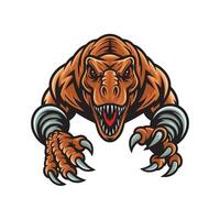 tyrannosaurus fierce pose attacking with claws logo wild illustration vector