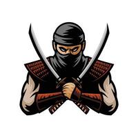 ninja attacking logo design illustration on white background vector
