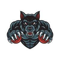 dog black attacking pose with claws logo illustration design on white background vector