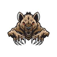 hyena attacking pose with claws design logo illustration on white background vector