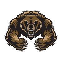 bear fierce attacking with claws design illustration logo vector