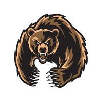 bear fierce attacking with claws design logo illustration on white background vector