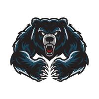 bear black attacking pose with claws illustration logo design on white background vector