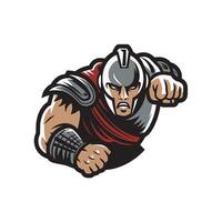 gladiator fierce attacking with punch wild design illustration logo on white background vector