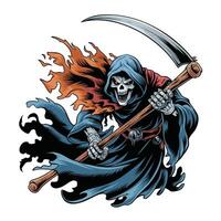 grim reaper attacking with a large scythe logo illustration vector