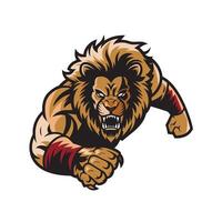 lion attacking pose with punch design logo vector