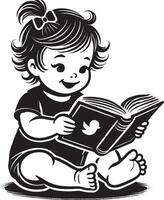 Cute baby pointing at book pages silhouette on white vector