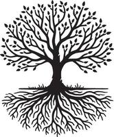 Lovely tree with roots silhouette design on clean white background vector