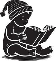 Darling angel reading a picture book silhouette design on white background. vector