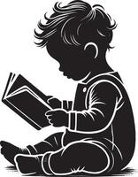 Playful baby with a picture book silhouette on a crisp white background vector