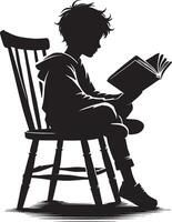 Small child studying a book silhouette illustration on white vector