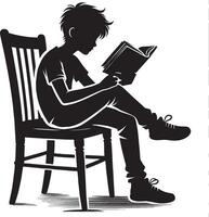 Boy with a book silhouette artwork on a blank white backdrop vector
