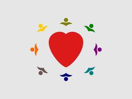 A graphic illustration featuring a red heart at the center vector