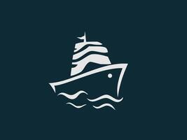 A stylized graphic of a white ship with a curved hull and detailed upper structure vector