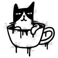 Spray Painted Graffiti Cat icon Sprayed isolated with a white background. graffiti Kitty sign with over spray in black over white. vector