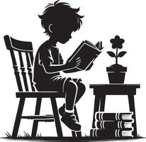 Young boy reading aloud silhouette design on white vector