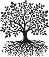 Refined tree with roots silhouette illustration on plain white vector