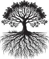 Artistic tree with roots silhouette design on a pristine white surface vector