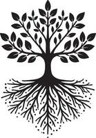 Artistic tree with roots shadow illustration on a white canvas vector