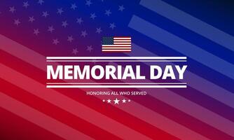 Memorial day background design with honoring all who served text and patriotic red blue background vector