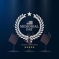 Memorial day background design with gold star, wreath and honoring all who served text vector