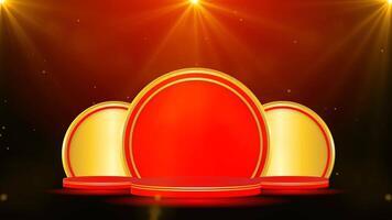 red and gold display product with spotlight effect background video