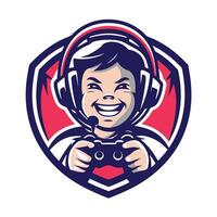 a smiling boy playing games with a controller vector