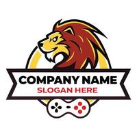 a lion head logo with a controller in front of it vector