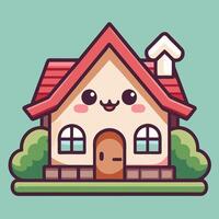 a cute house with a red roof and a red chimney vector