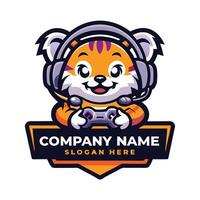 a cartoon tiger playing games with a controller vector