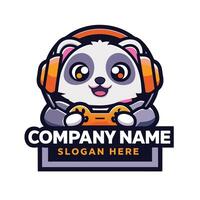 a cute panda wearing headphones and holding a controller vector