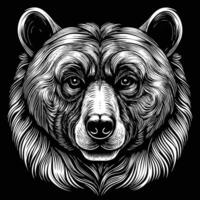 designs a bear head in a woodcut style on a black background vector