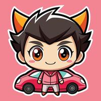 a cartoon character with horns and a car vector