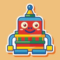 a sticker of a colorful robot with a birthday hat vector