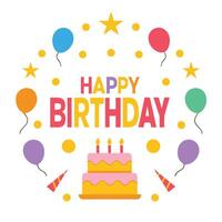 designs happy birthday card with cake and balloons, vector